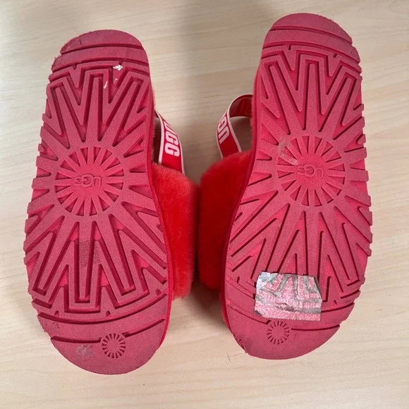 UGG Fluffita Sandals Women Size 10 Pink Red Platform Sheepskin Slides - Picture 7 of 8